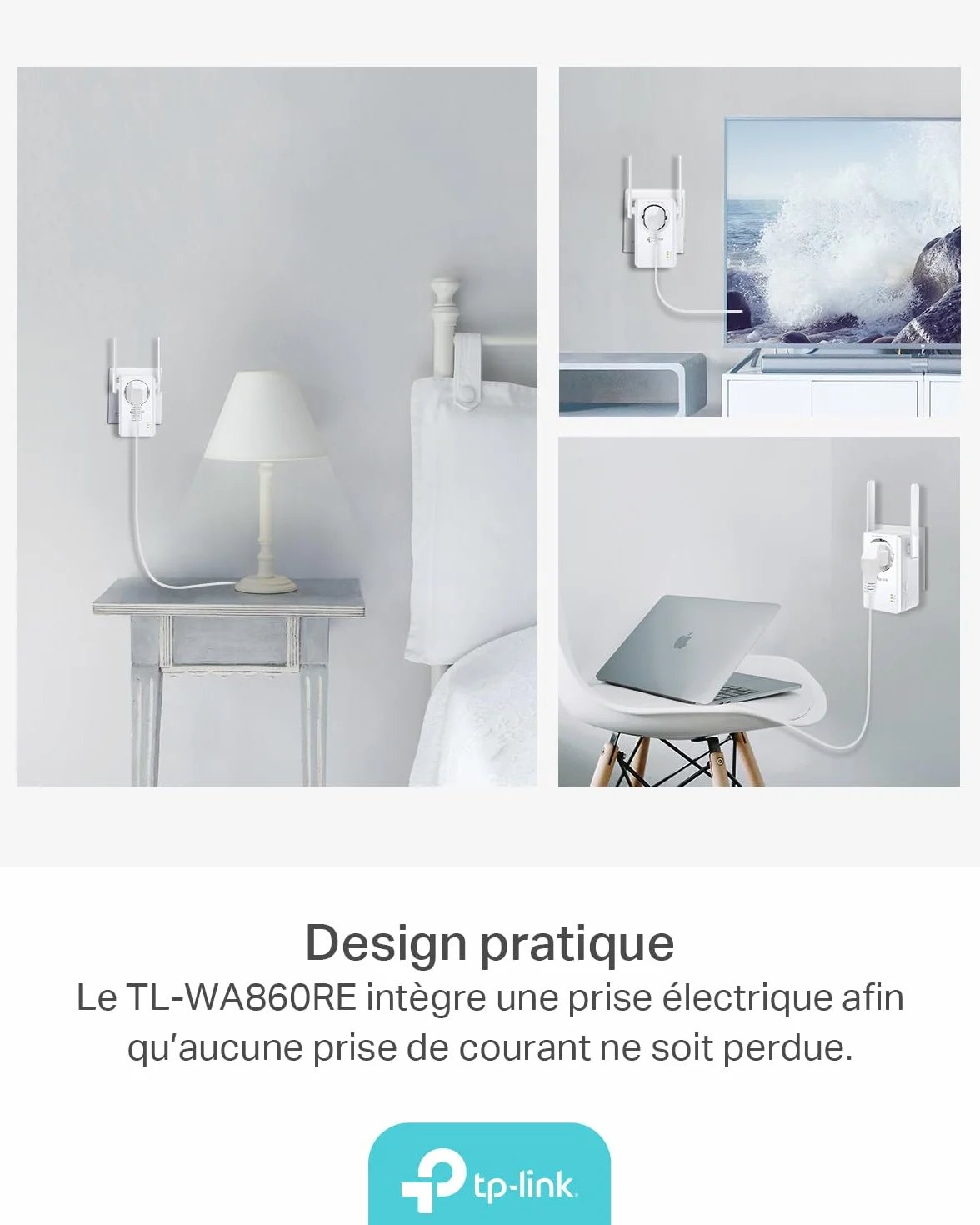 TP-Link Répéteur Wi-Fi N 300 Mbps TL-WA860RE 1 Port Ethernet Prise Intégrée