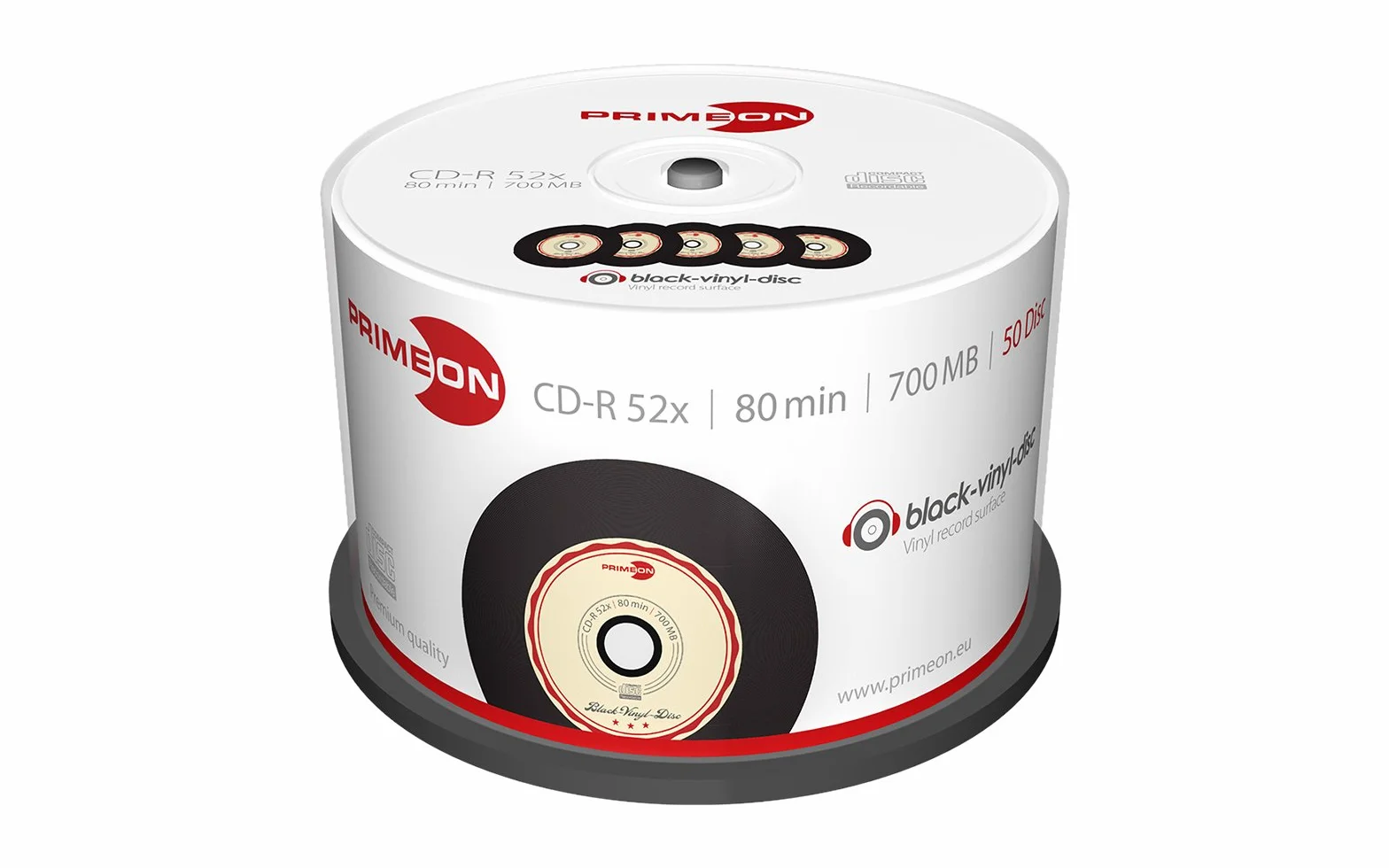 PRIMEON CD-R 80Min 700MB 52x 50 Disques Boîte Noir
