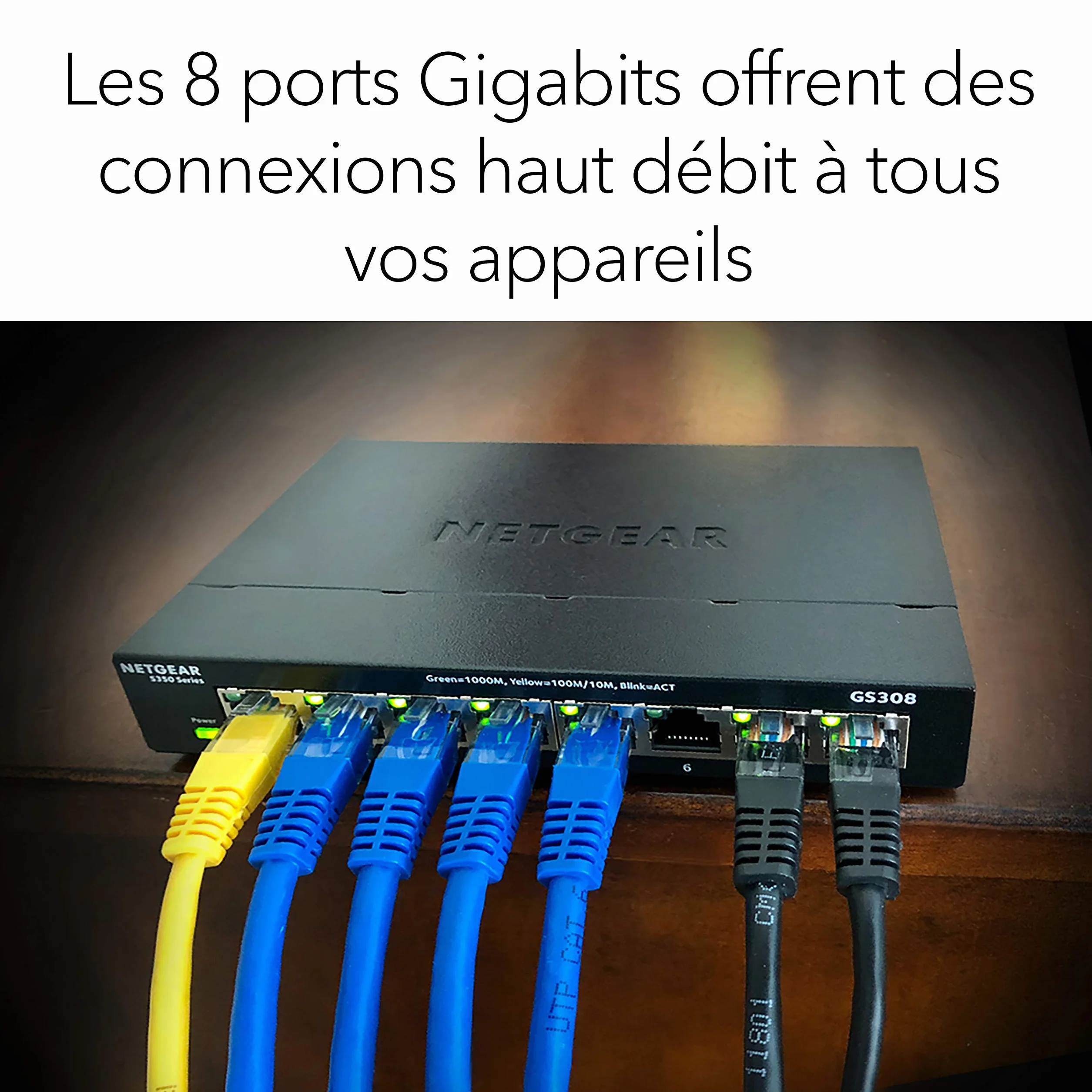 NETGEAR GS308 Switch Ethernet 8 Ports RJ45 Métal Gigabit 10/100/1000 Plug-and-Play Silencieux