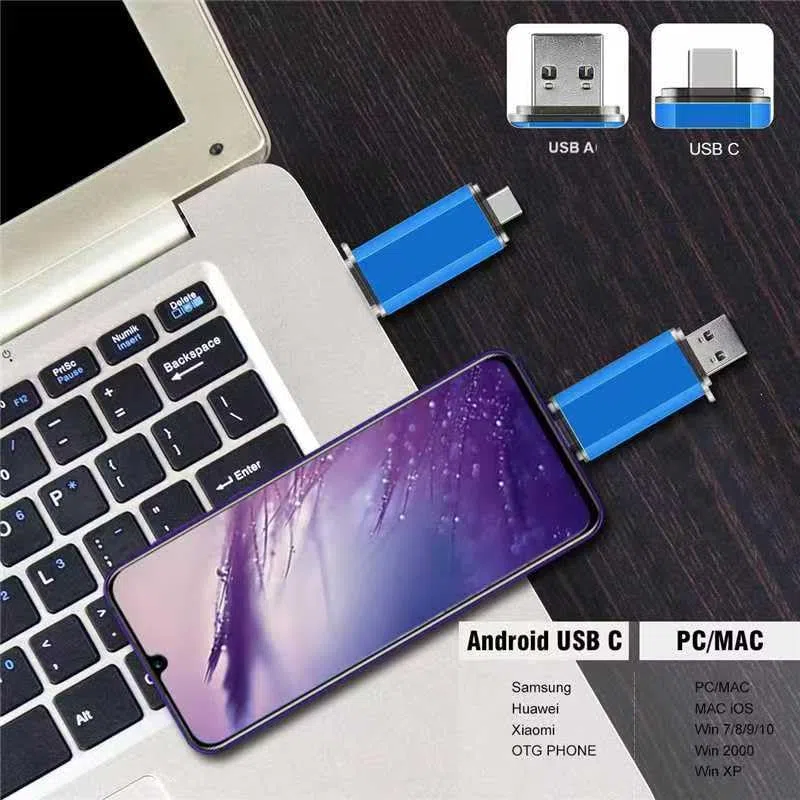 Lot de 2 clés USB 3.0 double USB 3.0 de 128 Go et USB A 2 en 1, pour téléphones de type C, PC, stockage externe pour photos/vidéos/fichiers