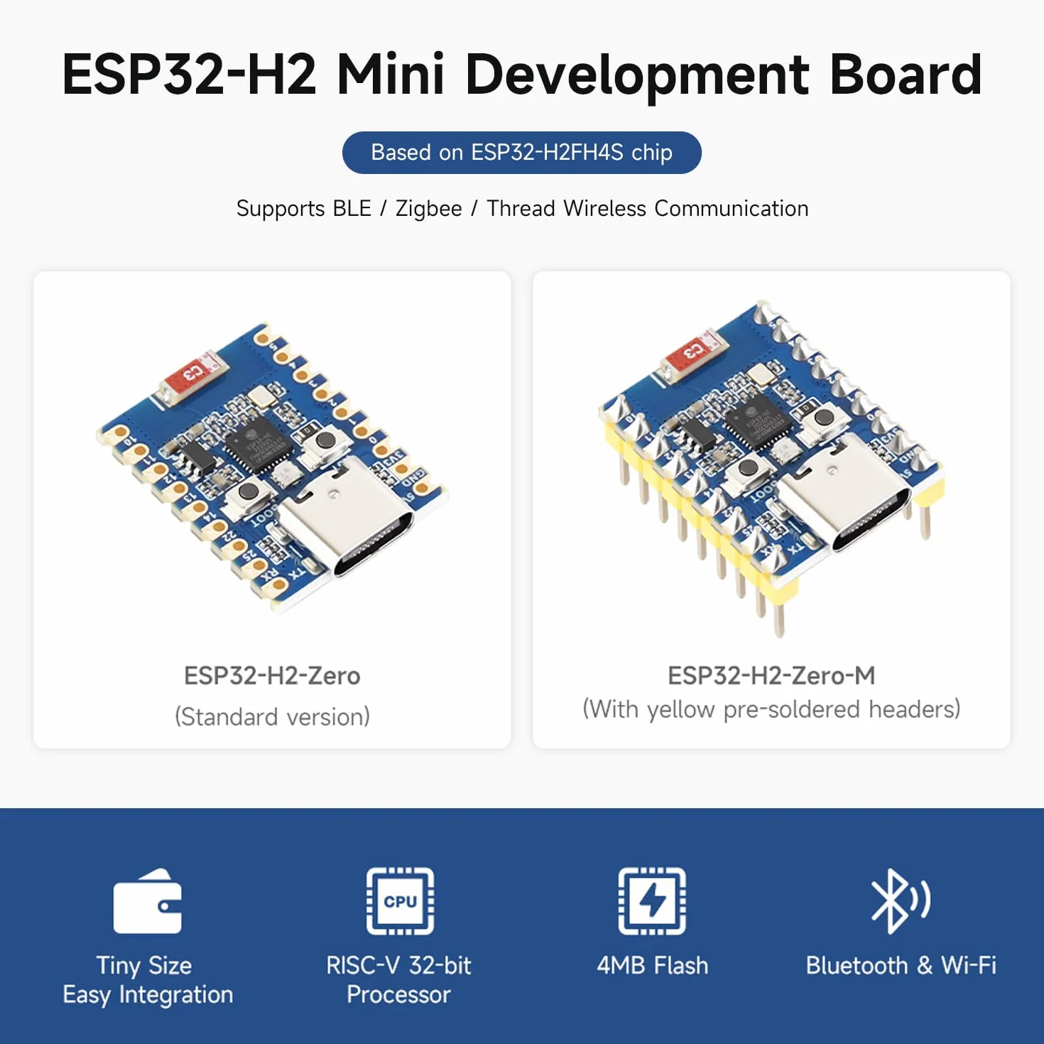 Waveshare ESP32-H2 Mini Development Board 3pcs ESP32-H2FH4S 96MHz 4MB Flash BLE Zigbee Thread