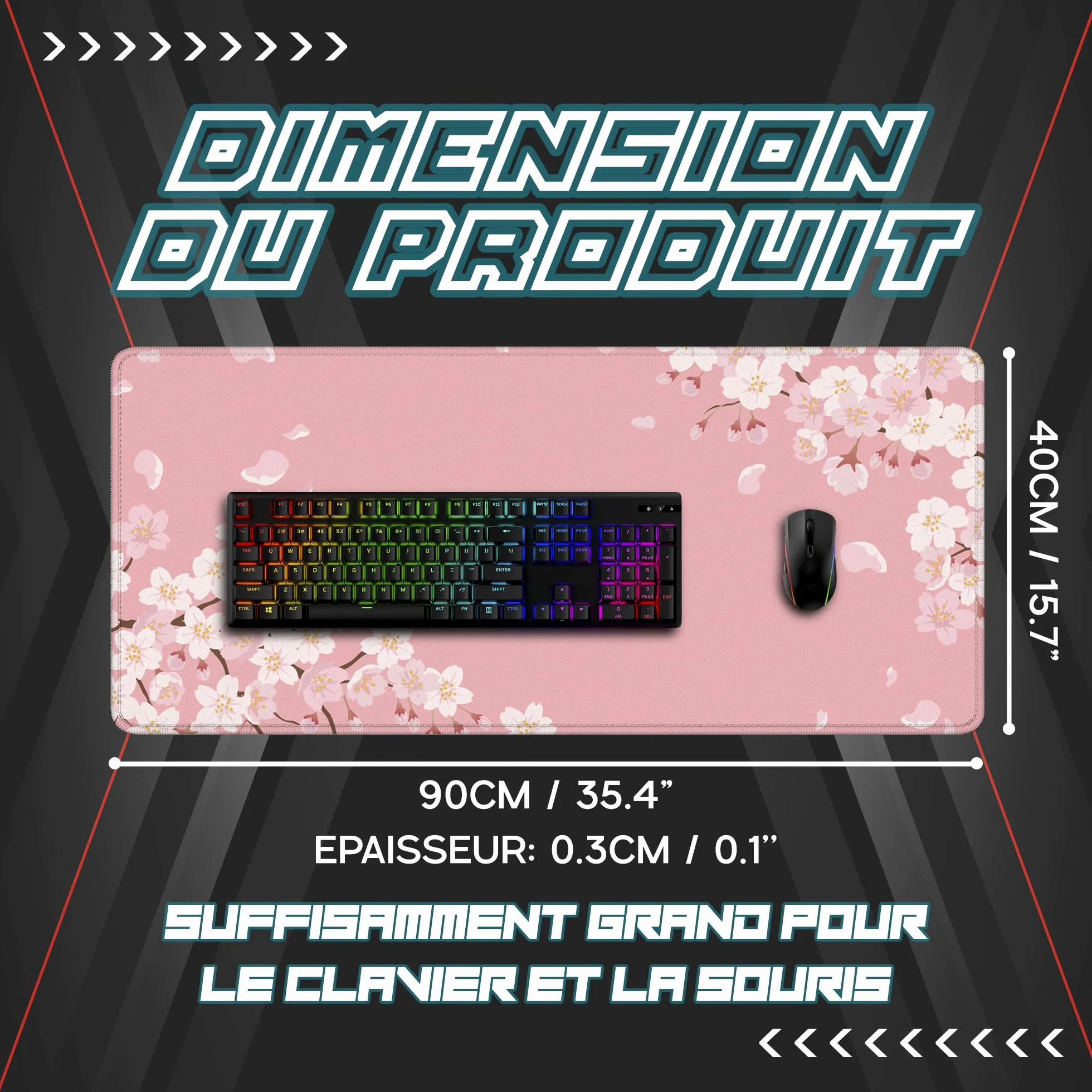 Grand Tapis De Souris XXL Gaming 90x40cm Rose Sakura