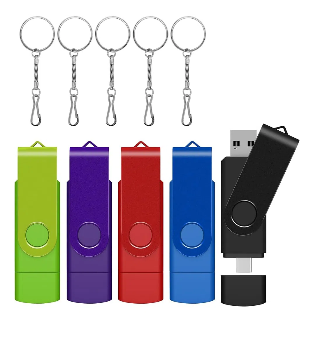 Lot de 5 clés USB C double USB 3.0 64 Go Design pivotant 2 en 1 pour smartphone Android, ordinateurs, MacBook, tablettes, PC