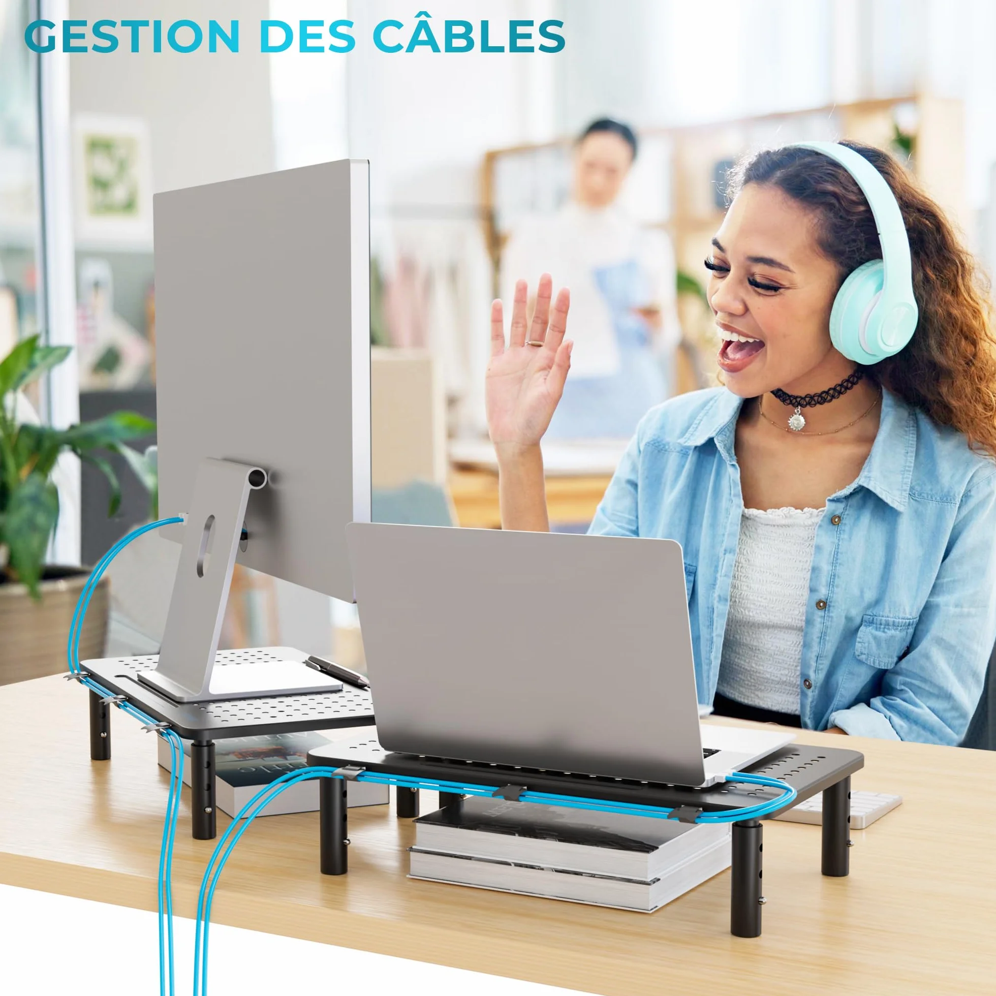 BONTEC Réhausseur Écran Métal Réglable pour Ordinateur PC iMac Imprimante 20 kg Lot de 2