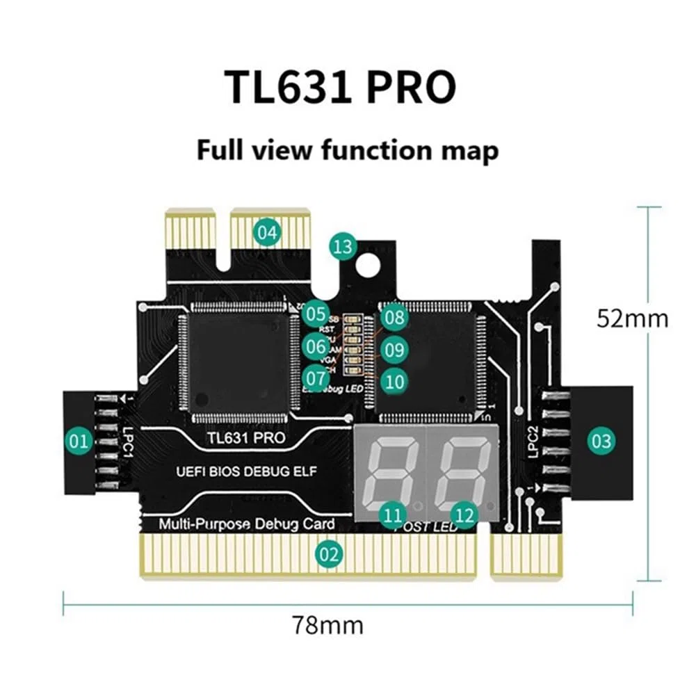 Carte de Diagnostic TL631 Pro + Carte D'Extension Carte de Diagnostic Carte MèRe PCI-E Analyseur de Diagnostic Multifonction pour Ordinateur Portable