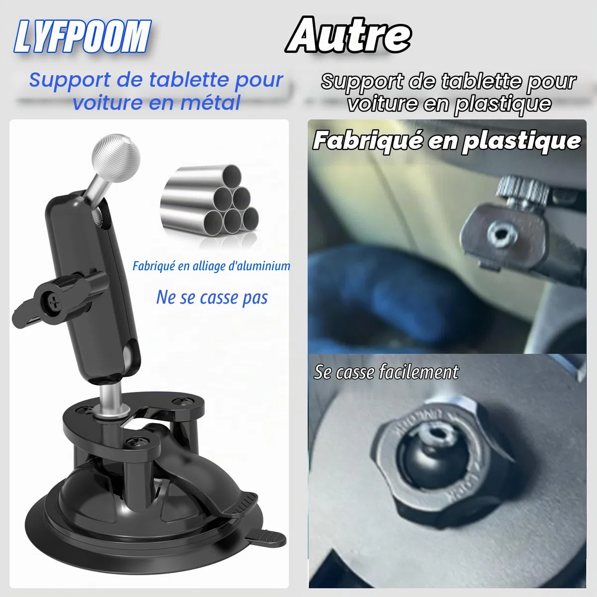 Support Tablette Ventouse Tracteur Anti-Vibration 4-13" Métal