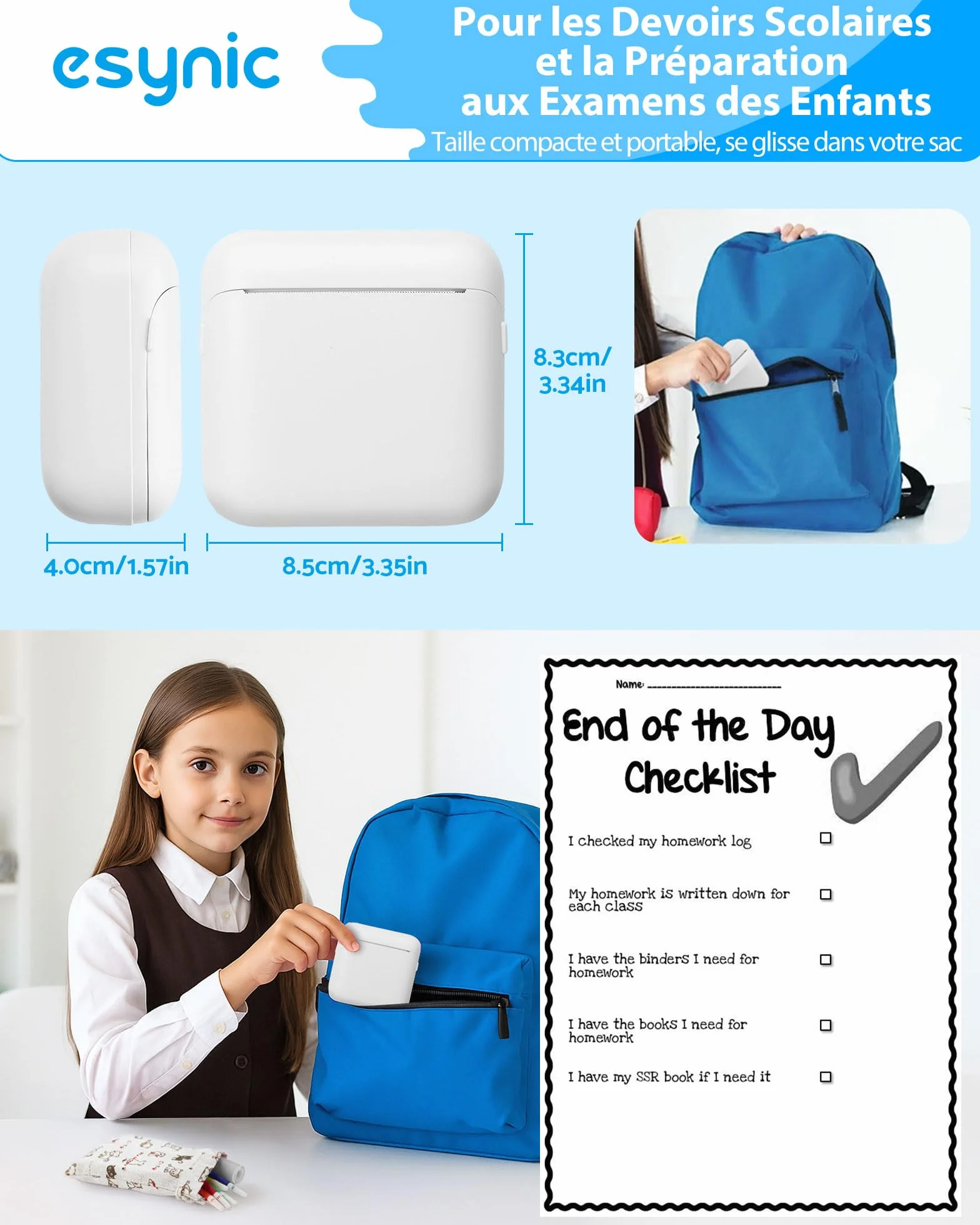 eSynic Mini Imprimante Thermique Portable 85×83×40mm 203DPI Bluetooth sans Encre Compatible iOS Android