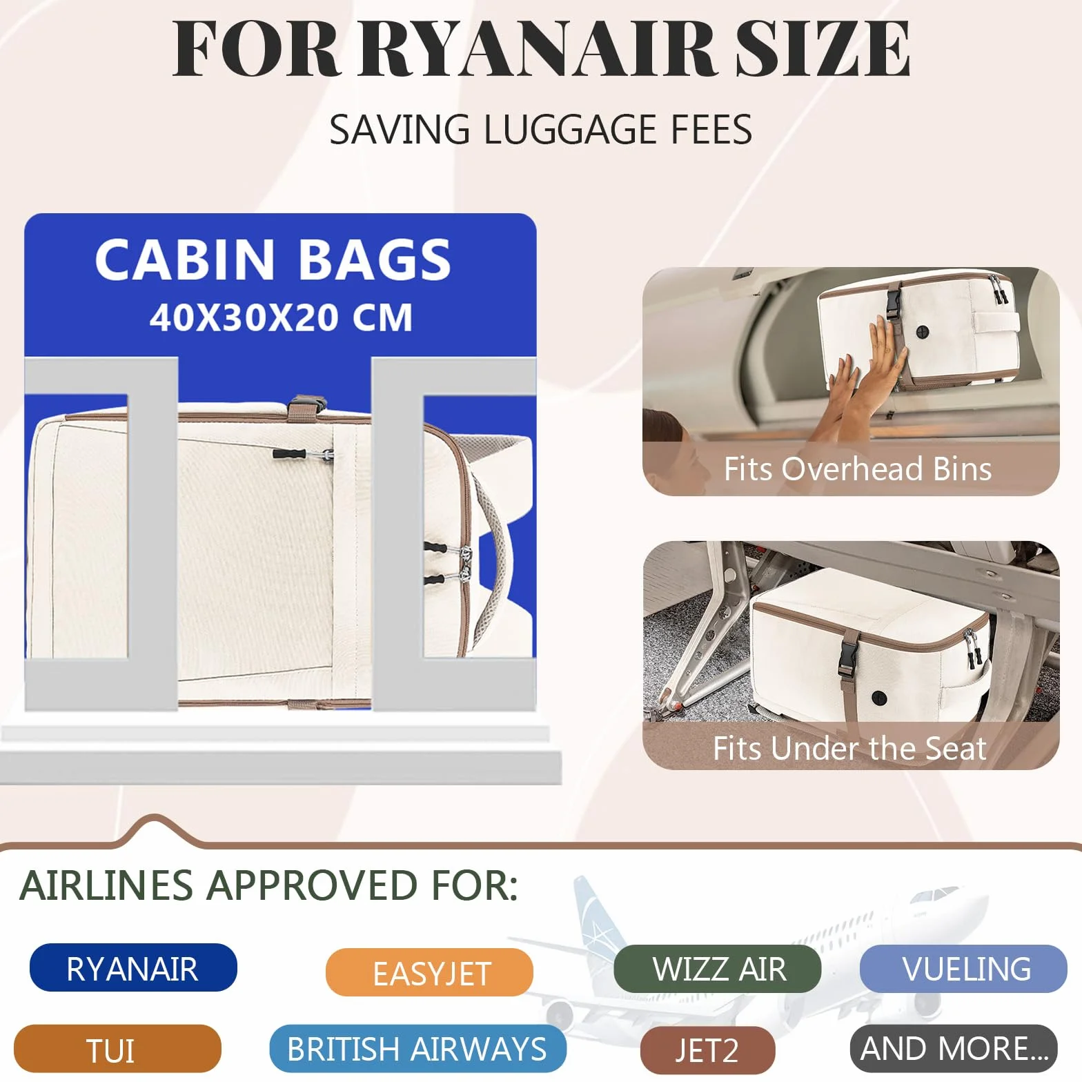 Hayayu Sac à Dos Voyage Cabine Avion 40x30x20 pour Ryanair Femme Homme avec Pochette Antivol Ordinateur Portable 14 Pouces