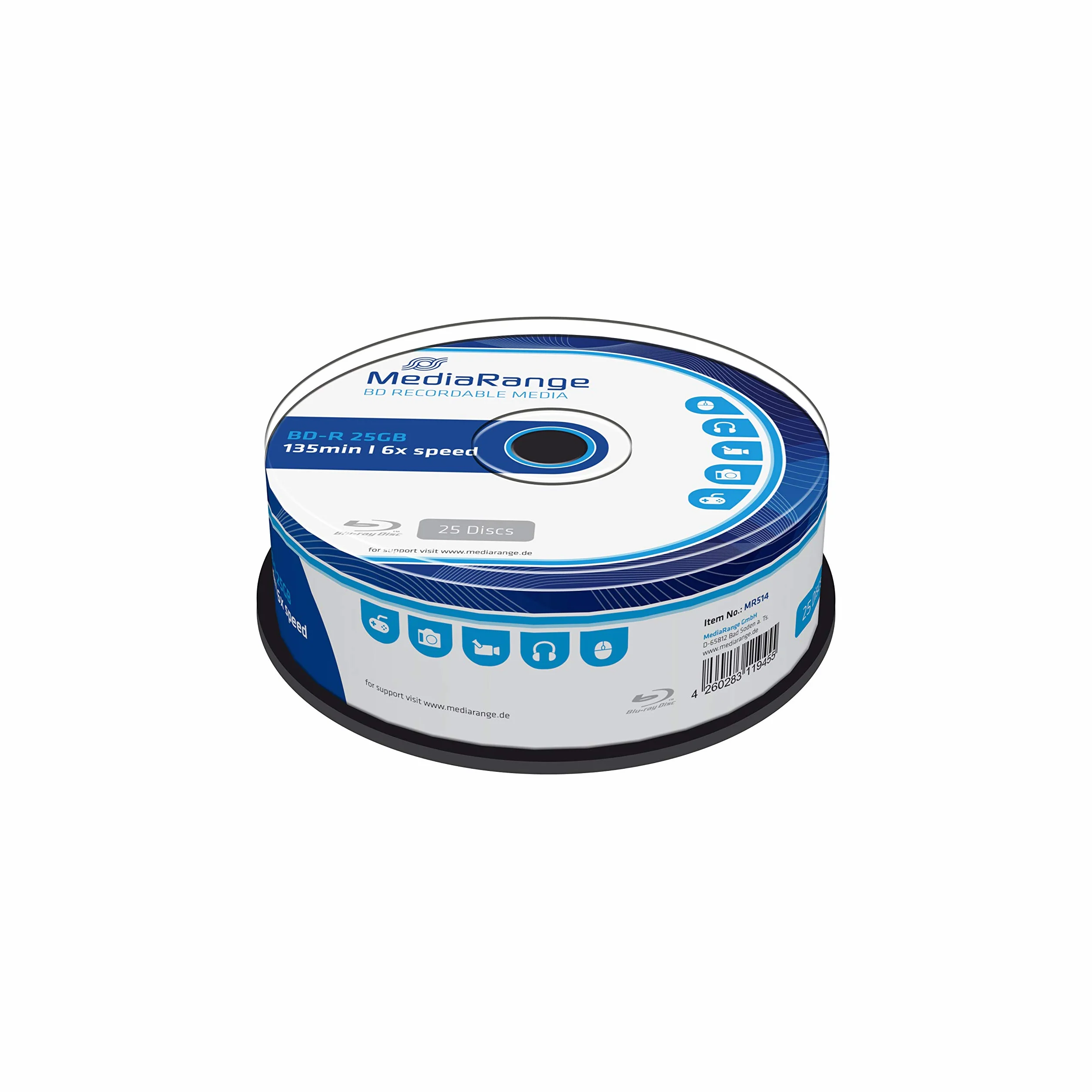 MediaRange MR514 Disque Vierge Blu-Ray BD-R 25 Go 6X 25 pièce(s)