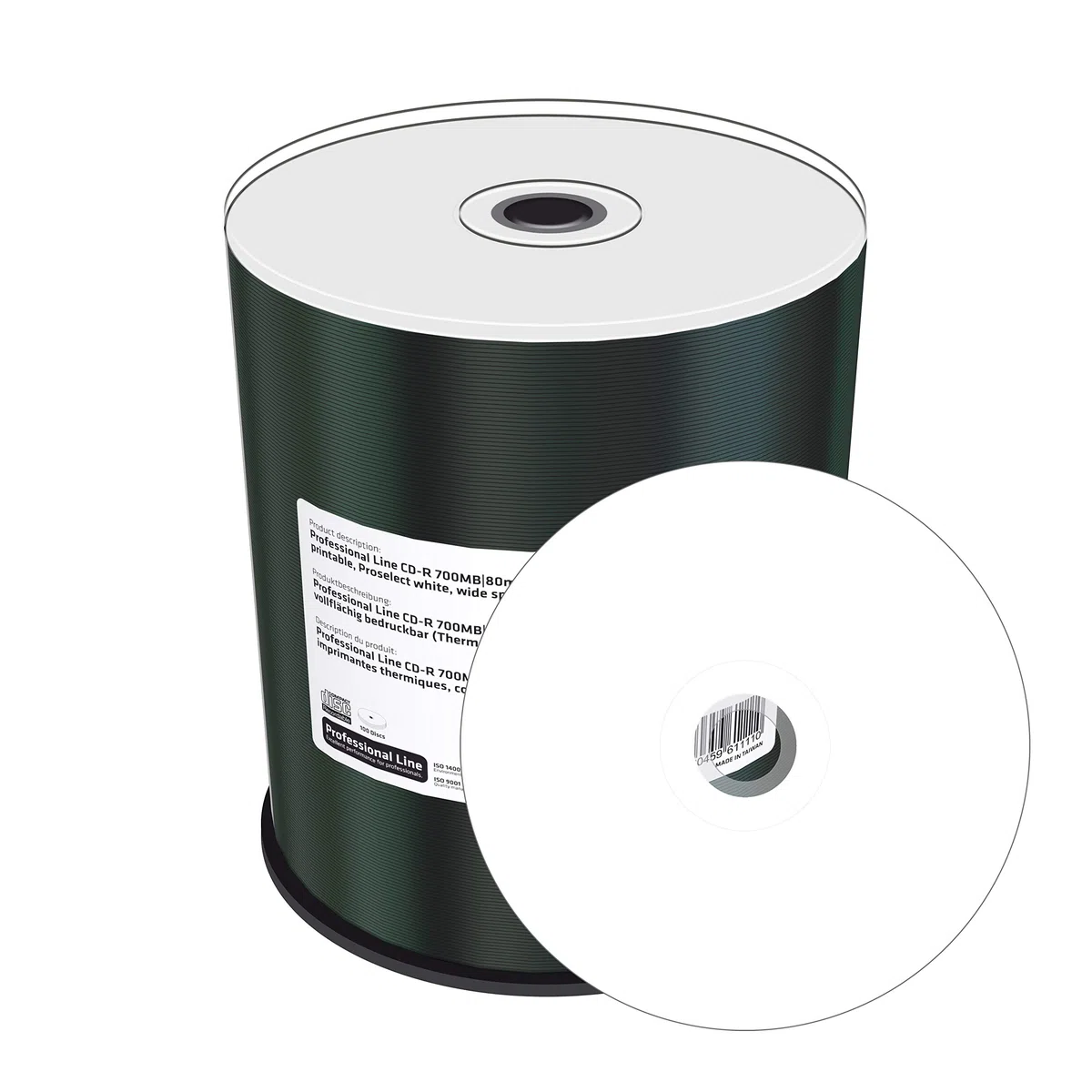 Professional Line CD-R 700Mb|80Min 52x Vitesse d'écriture entièrement Imprimable (Thermo-Retransfer), Proselect Blanc, entièrement métallisé, 100 Cakebox