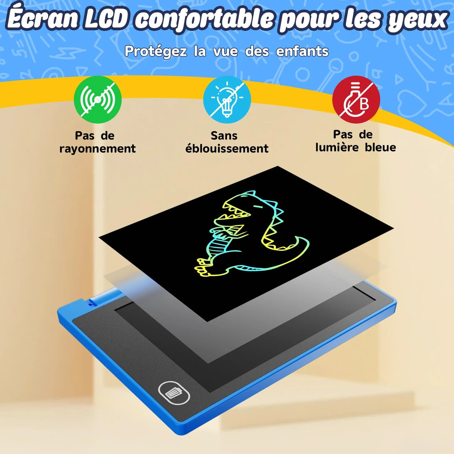 Lot de 12 Tablettes d'écriture LCD 4,5 Pouces Ardoises Magiques Réutilisables 4 Couleurs Vives avec Crochet