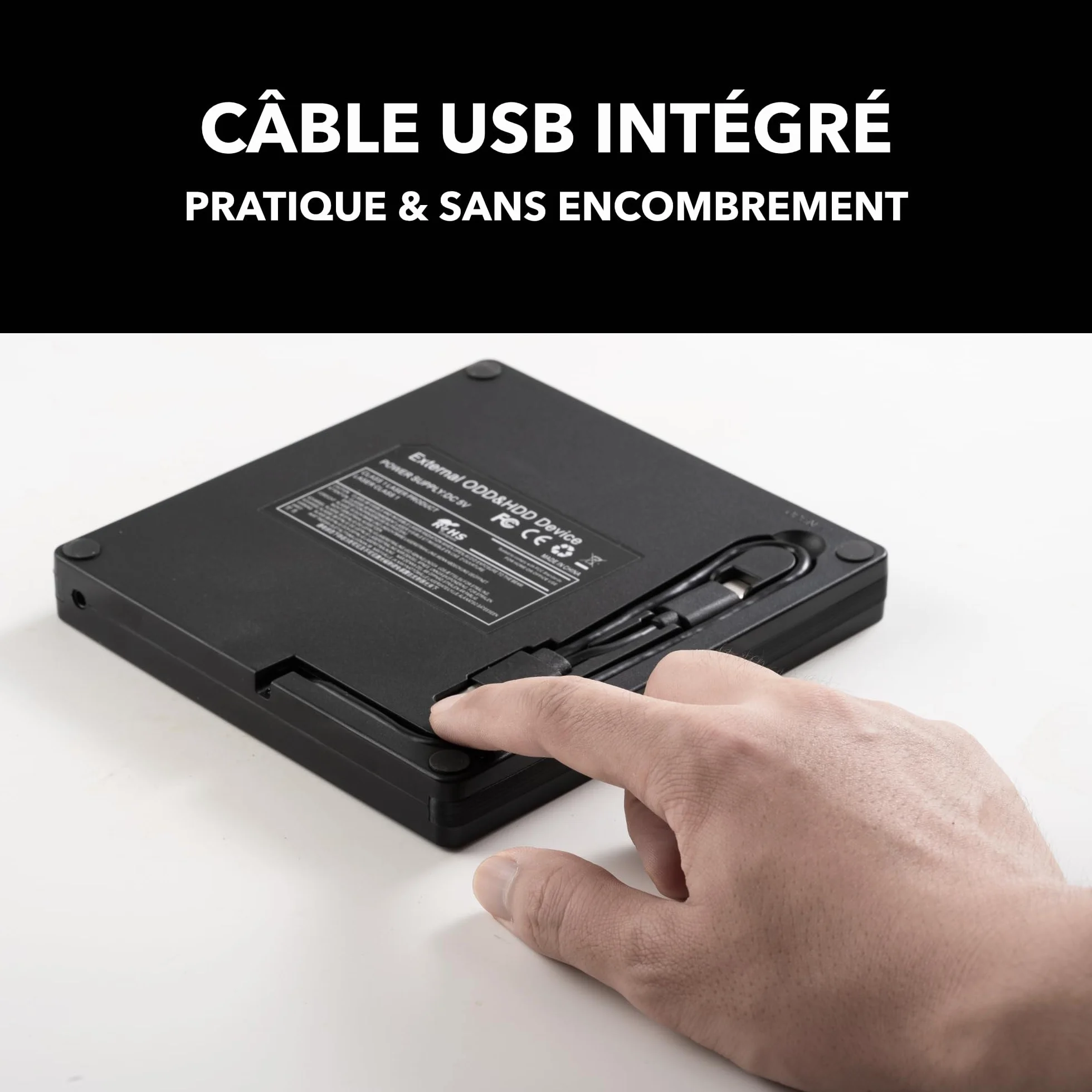 Takit Lecteur CD DVD Externe USB 3.0 & USB-C Graveur DVD Portable +/-RW Câble Intégré Compatible Windows Mac