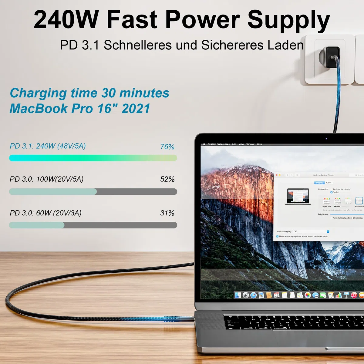 CAKOBLE Câble USB4 3M Transfert de données 40 Gbps，240W câble usb c charge rapide compatible câble thunderbolt 4 câble thunderbolt 3，cable usb c 4.0 Vidéo 8K@60Hz pour Macbook, iPad Pro, i-phone 16