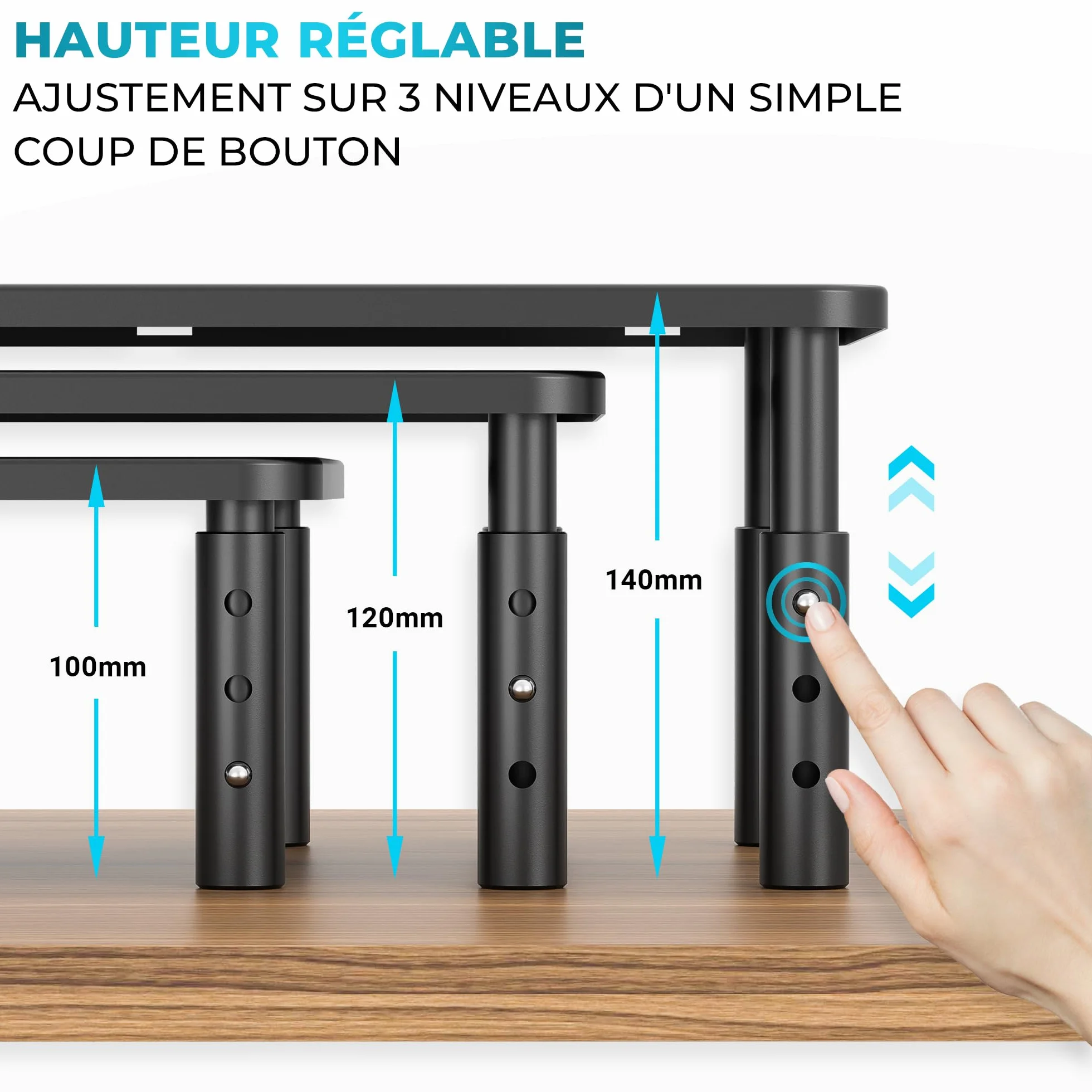 BONTEC Réhausseur Écran Métal Réglable pour Ordinateur PC iMac Imprimante 20 kg Lot de 2