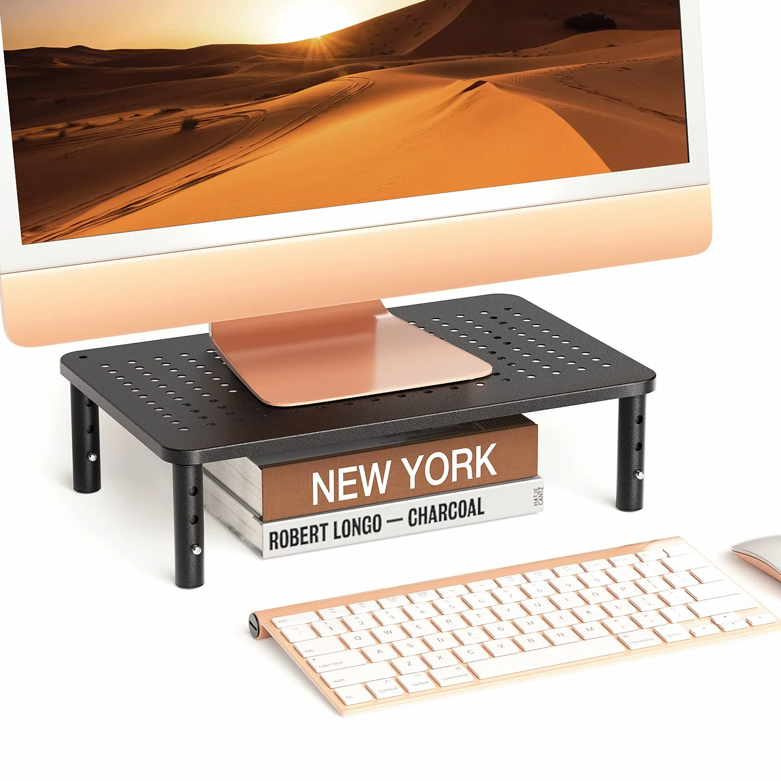 HUANUO Support élévateur pour moniteur 3 hauteurs ergonomiques ajustables avec trous d'aération pour moniteur, ordinateur portable, imprimante (2 paquets)