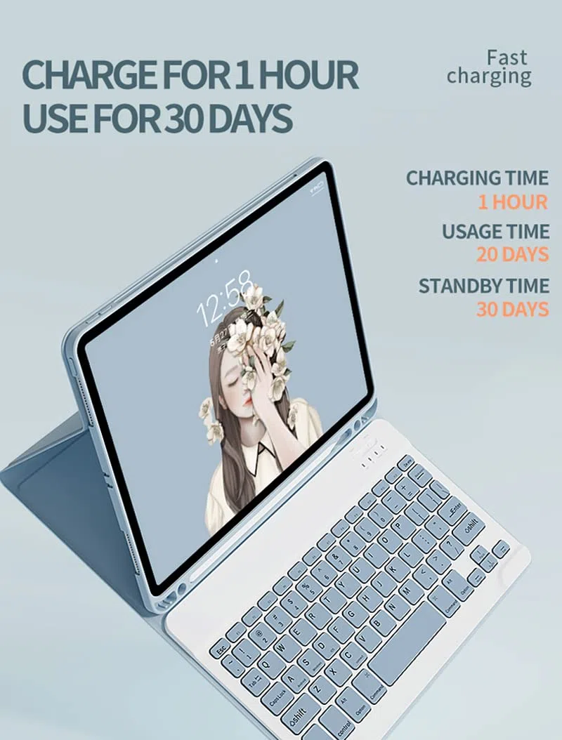 Étui AVCE Clavier et Souris pour iPad Mini 5/4/3/2/1, Housse Coque de Protection avec Détachable sans Fil AZERTY Clavier pour iPad Mini 5 2019(5th Gen.)/ iPad Mini 4 2015, Bleu