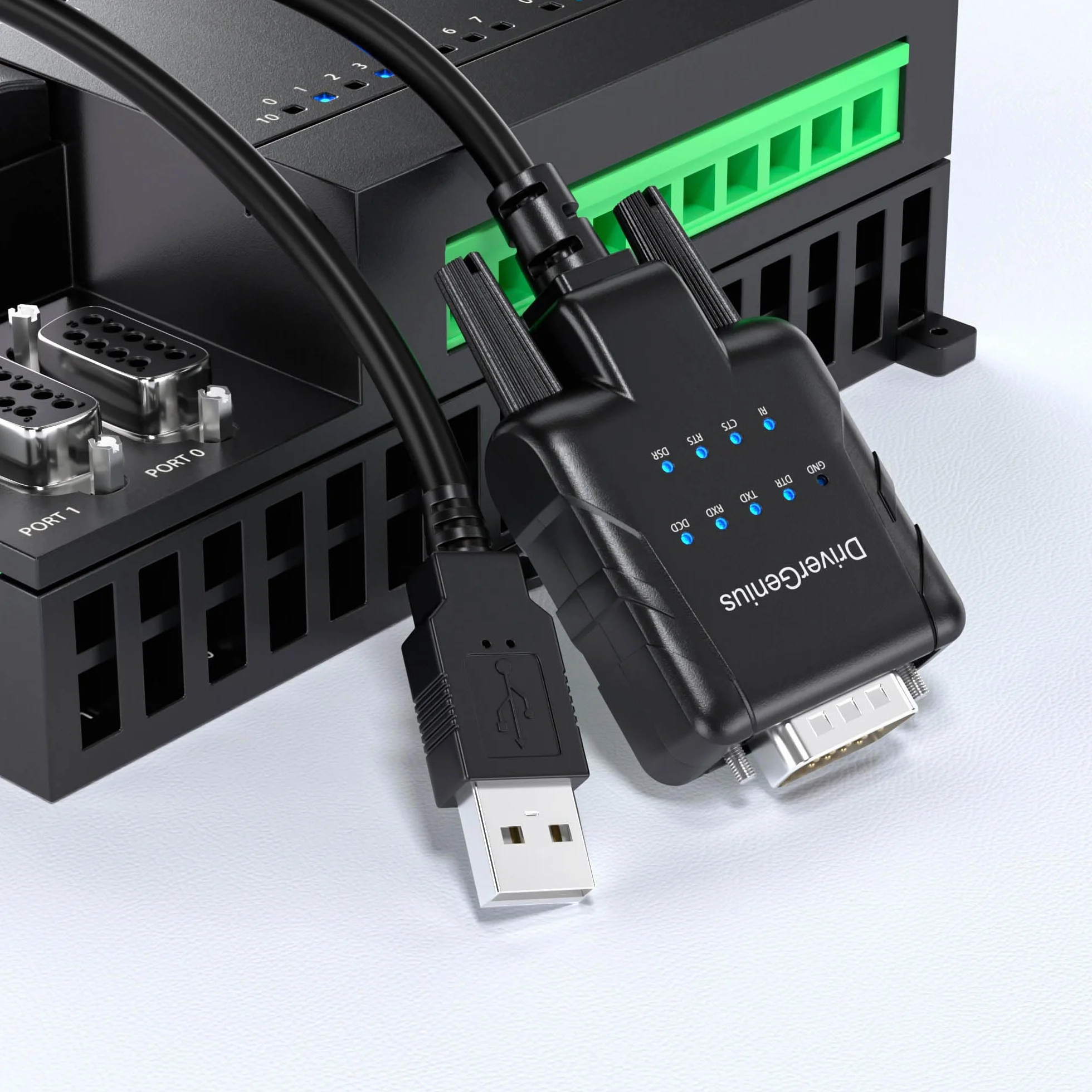 DriverGenius SerialPulseX Adaptateur USB vers RS232 Série 9 LEDs Surveillance pour Programmation PLC Compatible Windows 11 macOS Linux