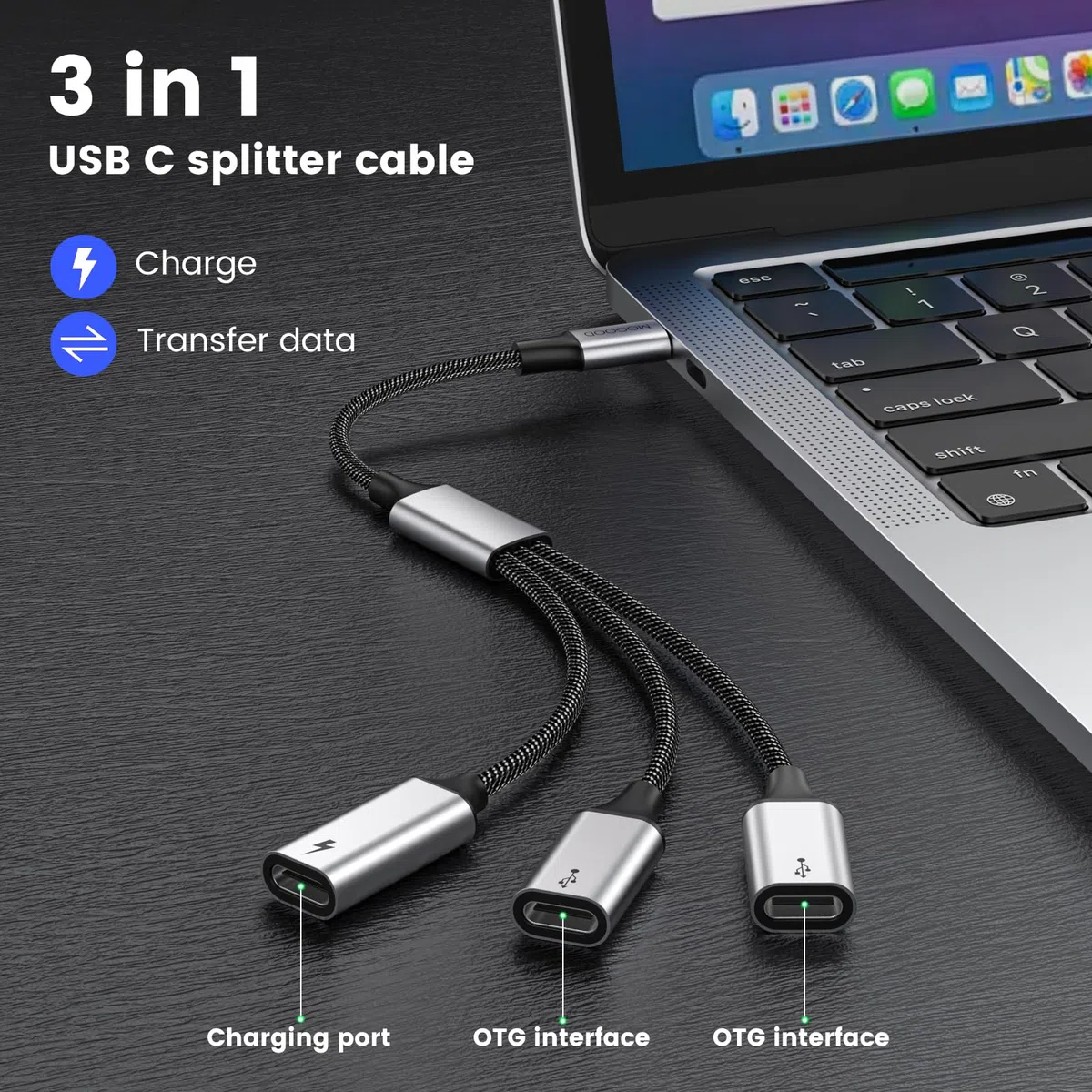 Adaptateur USB C vers USB C femelle, câble USB C mâle vers 3 USB-C femelles, adaptateur répartiteur d'alimentation pour Mac, Xbox One Series X/S, PS4, PS5, ordinateur portable (pas pour moniteur)