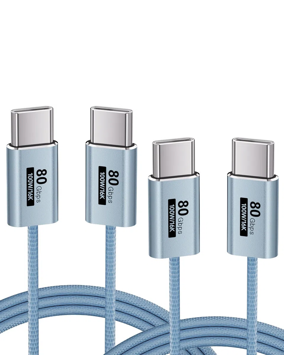 [Bleu,Lot de 2 1M USBC Vers USBC 80Gbps Transfert Données Compatible avec Thunderbolt 5/4/3,Câble USB-C Charge Rapide 100W,16K/8K/4K Video pour Moniteur,Laptop,SSD,Docking,Hub,Carplay,eGPU.