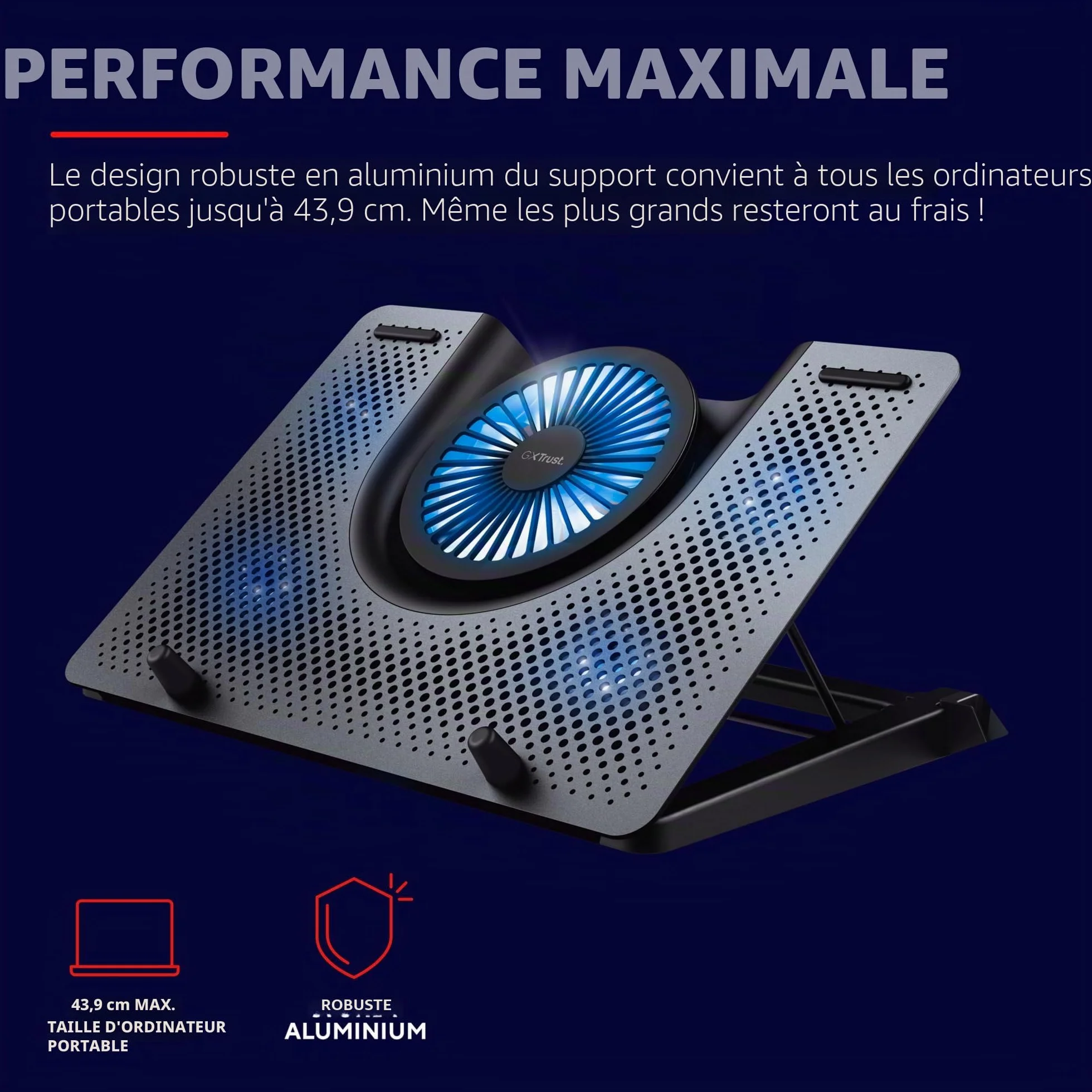 Trust Gaming GXT 1125 Quno Support de Refroidissement pour Portables 17,3 Pouces 5 Ventilateurs Éclairés