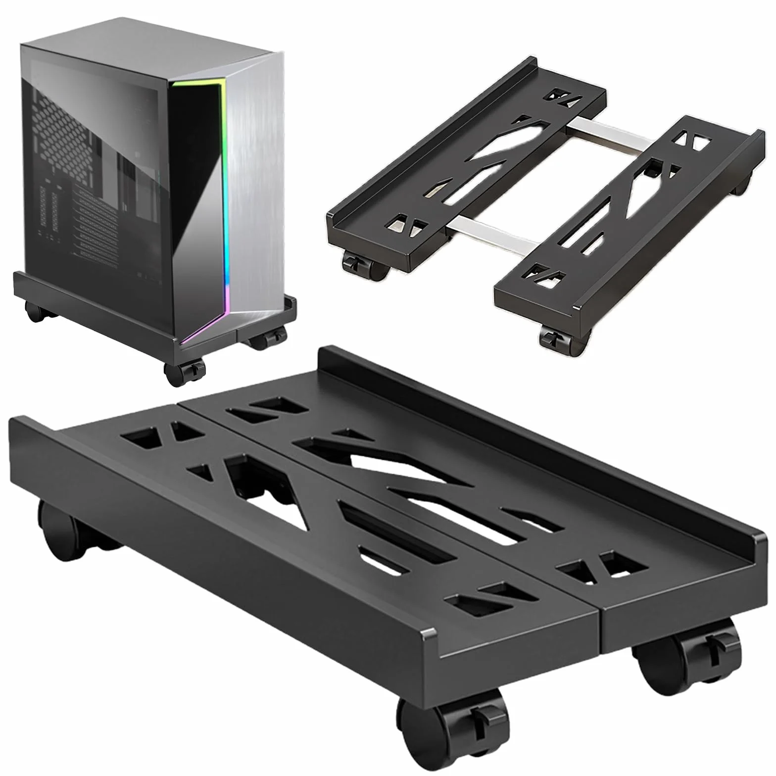 SPORWAY Support d'Unité Centrale Mobile Chariot PC Roues Verrouillables Antidérapantes Taille Réglable Noir