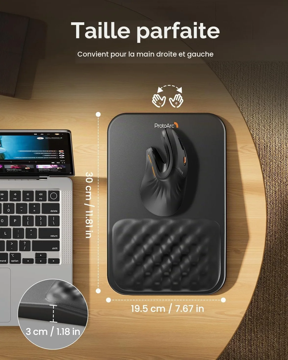 ProtoArc Tapis de Souris Repose-Poignet Cuir PU MP50 Noir, Base Antidérapante Imperméable