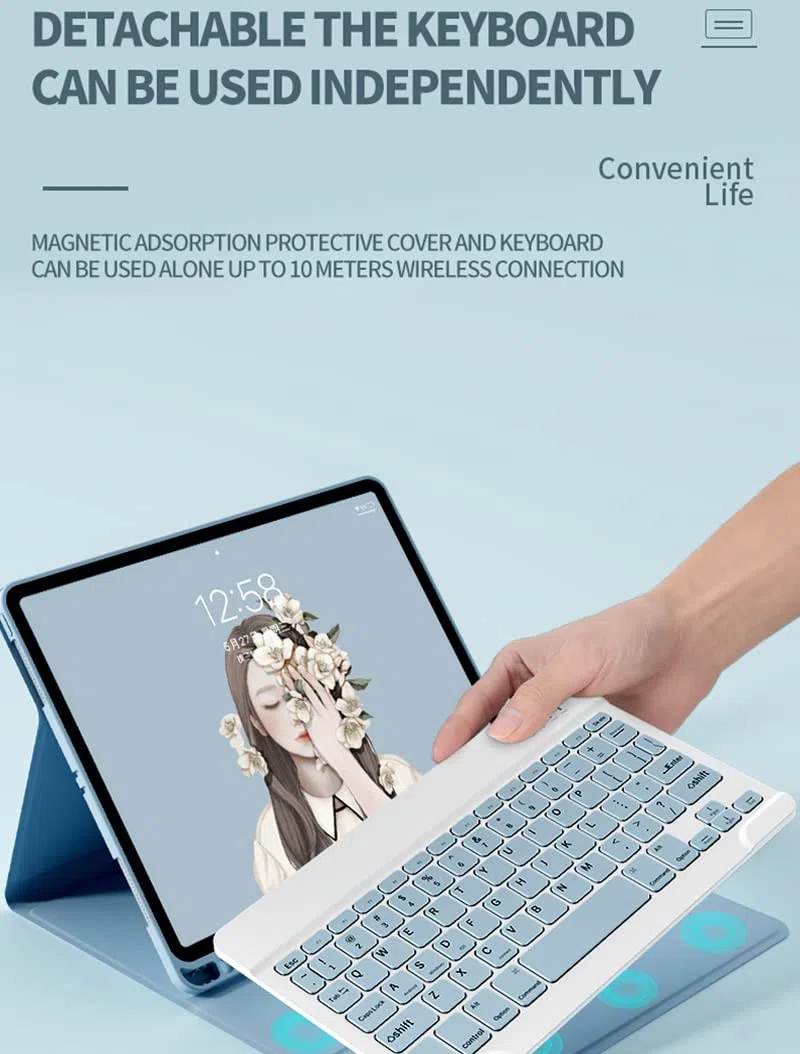 Étui AVCE Clavier et Souris pour iPad Mini 5/4/3/2/1, Housse Coque de Protection avec Détachable sans Fil AZERTY Clavier pour iPad Mini 5 2019(5th Gen.)/ iPad Mini 4 2015, Bleu