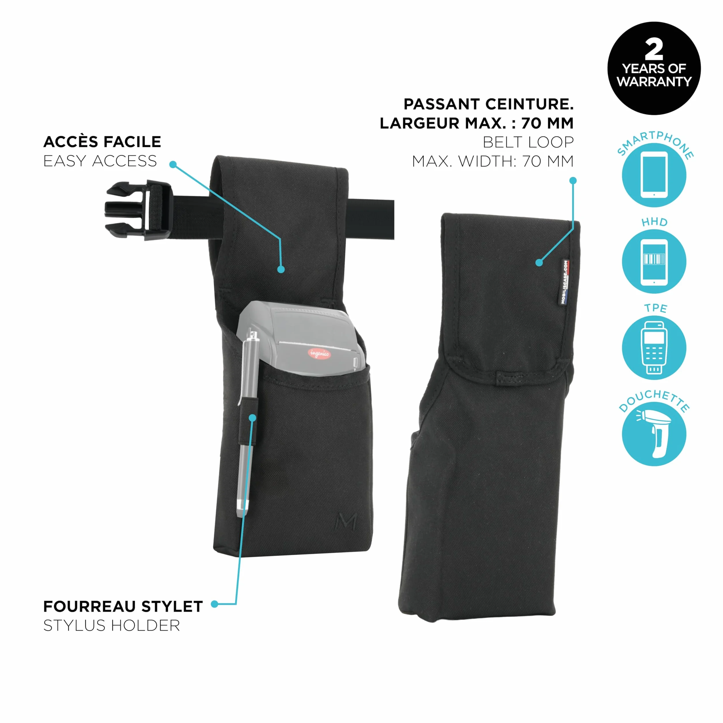 MOBILIS Holster Universel pour Lecteur de Carte POS, Étui 1 Compartiment, Max 11x27x5 cm