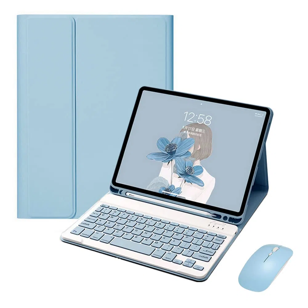 Étui AVCE Clavier et Souris pour iPad Mini 5/4/3/2/1, Housse Coque de Protection avec Détachable sans Fil AZERTY Clavier pour iPad Mini 5 2019(5th Gen.)/ iPad Mini 4 2015, Bleu