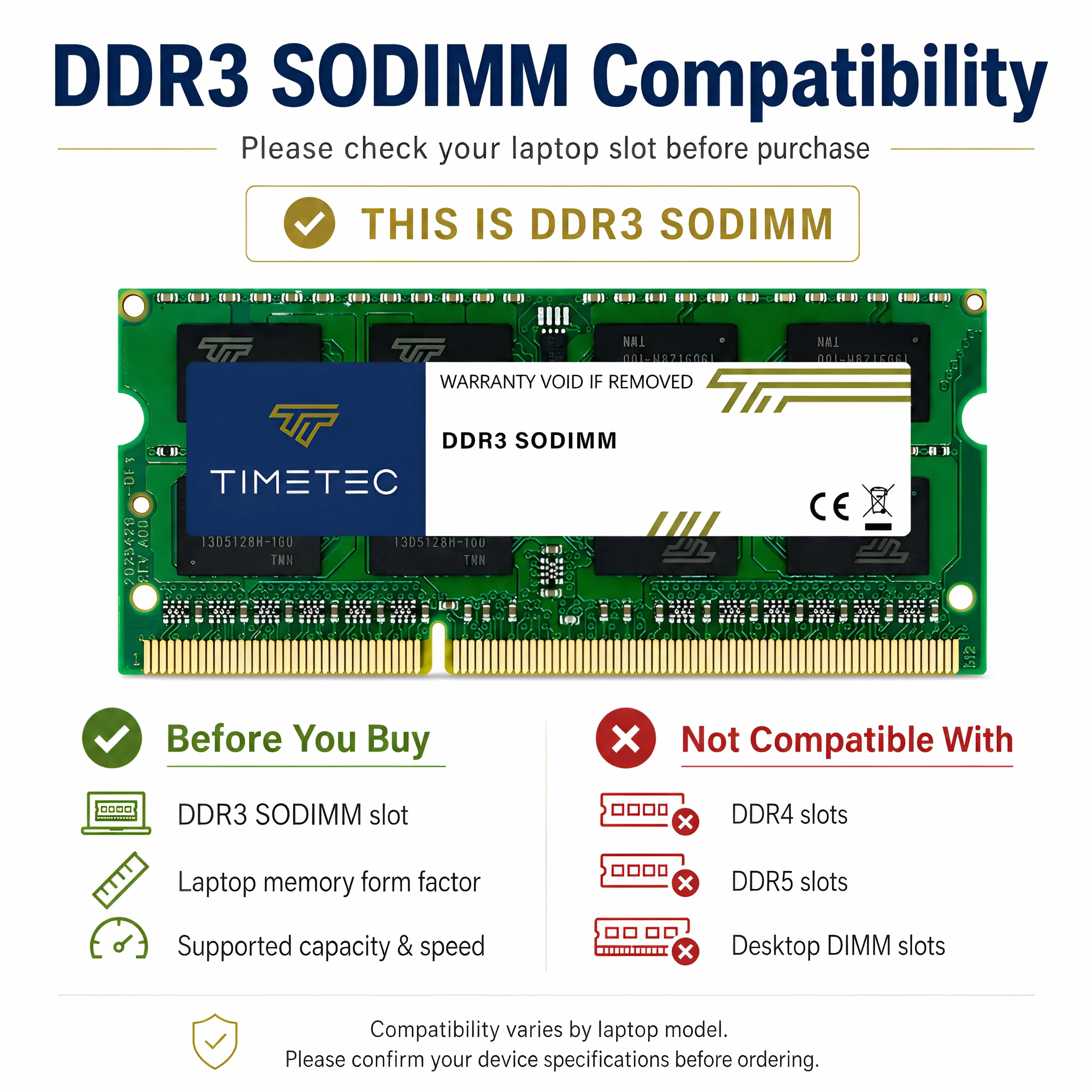 Timetec 8 Go DDR3L 1600MHz PC3-12800 Non-ECC SODIMM RAM Module pour ordinateur portable