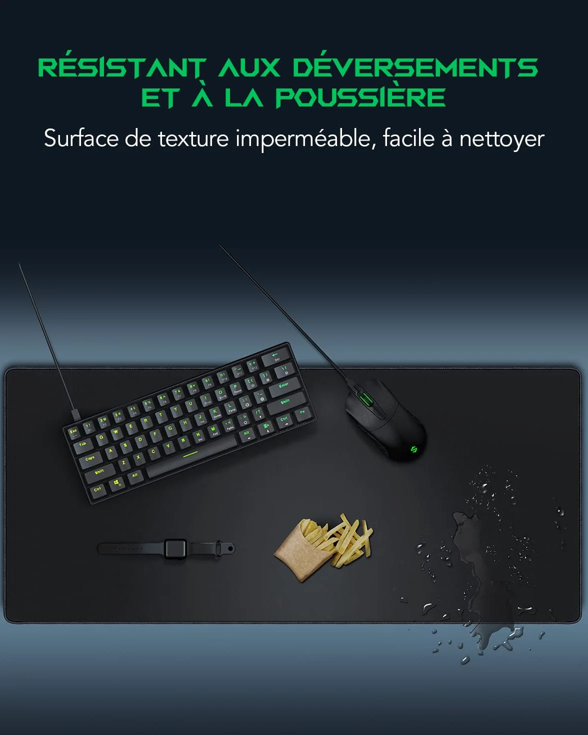Black Shark Tapis de Souris Gaming XL 900x400 mm, Surface imperméable, Base caoutchouc anti-dérapante, Bords cousus, Noir