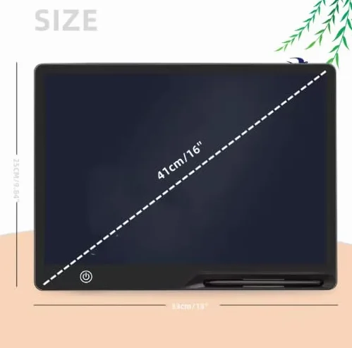 Tablette d'écriture LCD 16" avec batterie rechargeable USB 200 mAh, verrouillage écran, écran couleur unique, bloc dessin numérique 41 cm