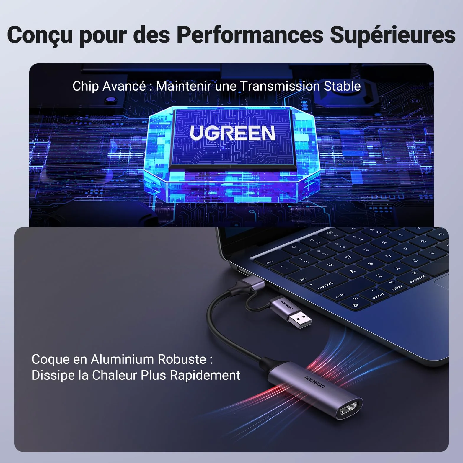 UGREEN Carte de Capture Vidéo HDMI 4K 30Hz USB C 1080P 60FPS HD Enregistrement Streaming Jeux OBS Compatible Switch PS5 PS4 Xbox