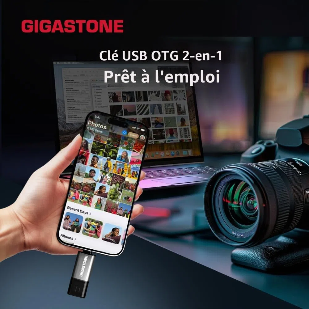 GIGASTONE 128Go Clé USB Double Flash (Lot de 2) Z40 USB 3.2 Gen 1, 2-en-1 Type-A & Type-C, 100Mo/s Ultra Rapide, Plug & Play pour Smartphone/PC/Mac/TV/Voiture, USB 2.0/3.0/3.1 Compatible