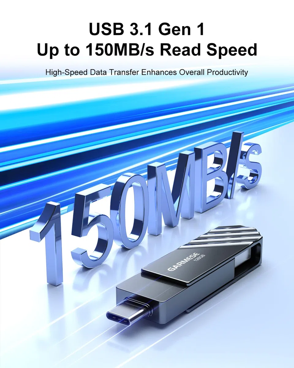 Clé USB C 128 Go, vitesse de lecture jusqu'à 150 Mo/s, USB 3.2 Gen 0 haute vitesse, Plug and Play, double port compatible avec smartphone/PC/ordinateur portable/tablette