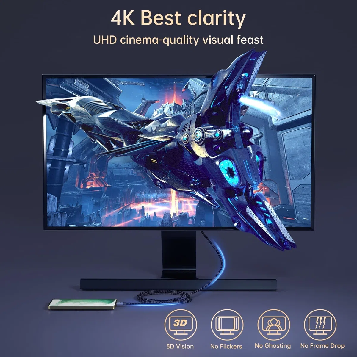 ZeroneTeck Câble de moniteur USB C 0,9 m