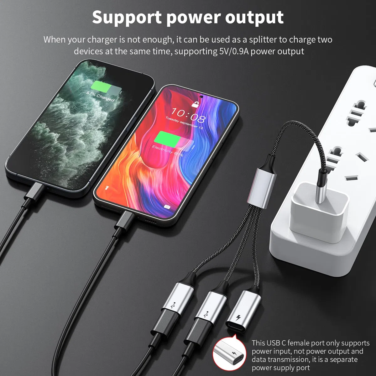 Adaptateur USB C vers USB C femelle, câble USB C mâle vers 3 USB-C femelles, adaptateur répartiteur d'alimentation pour Mac, Xbox One Series X/S, PS4, PS5, ordinateur portable (pas pour moniteur)