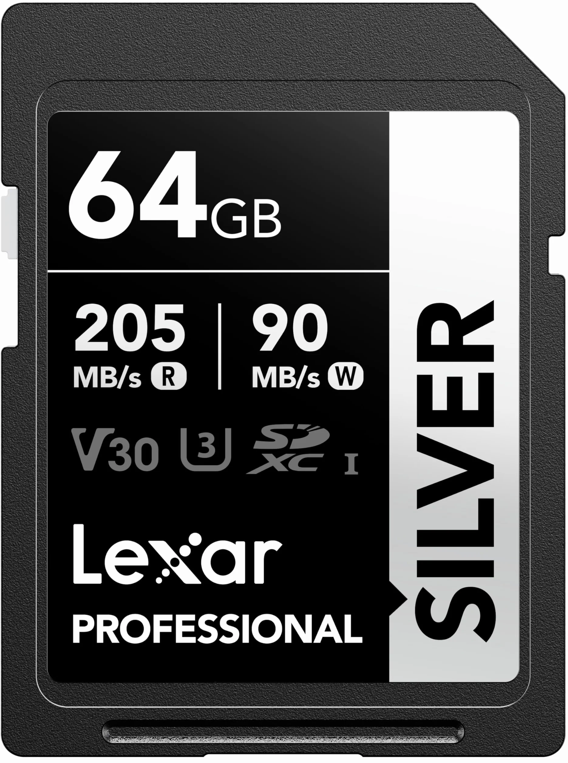 Lexar Silver Carte SD 64Go UHS-I SDXC V30 U3 Classe 10 205 Mo/s Lecture 90 Mo/s Écriture 4K UHD