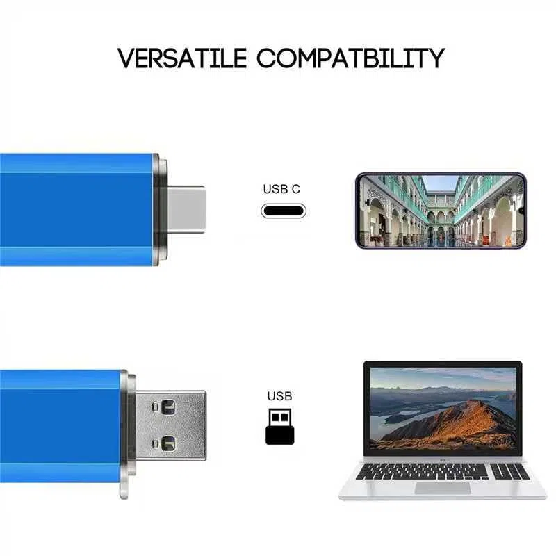 Lot de 2 clés USB 3.0 double USB 3.0 de 128 Go et USB A 2 en 1, pour téléphones de type C, PC, stockage externe pour photos/vidéos/fichiers