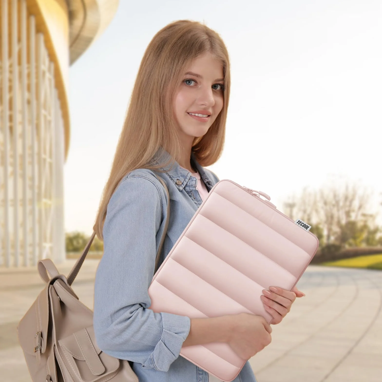 TECOOL Puffy Housse 13-13,3 Pouces pour MacBook Air 13 M5 M4 M3 M2 M1 2026-2018, MacBook Pro 13/14 M4 M3 M2 M1 2025-2016, Pochette Ordinateur PC Portable Rose