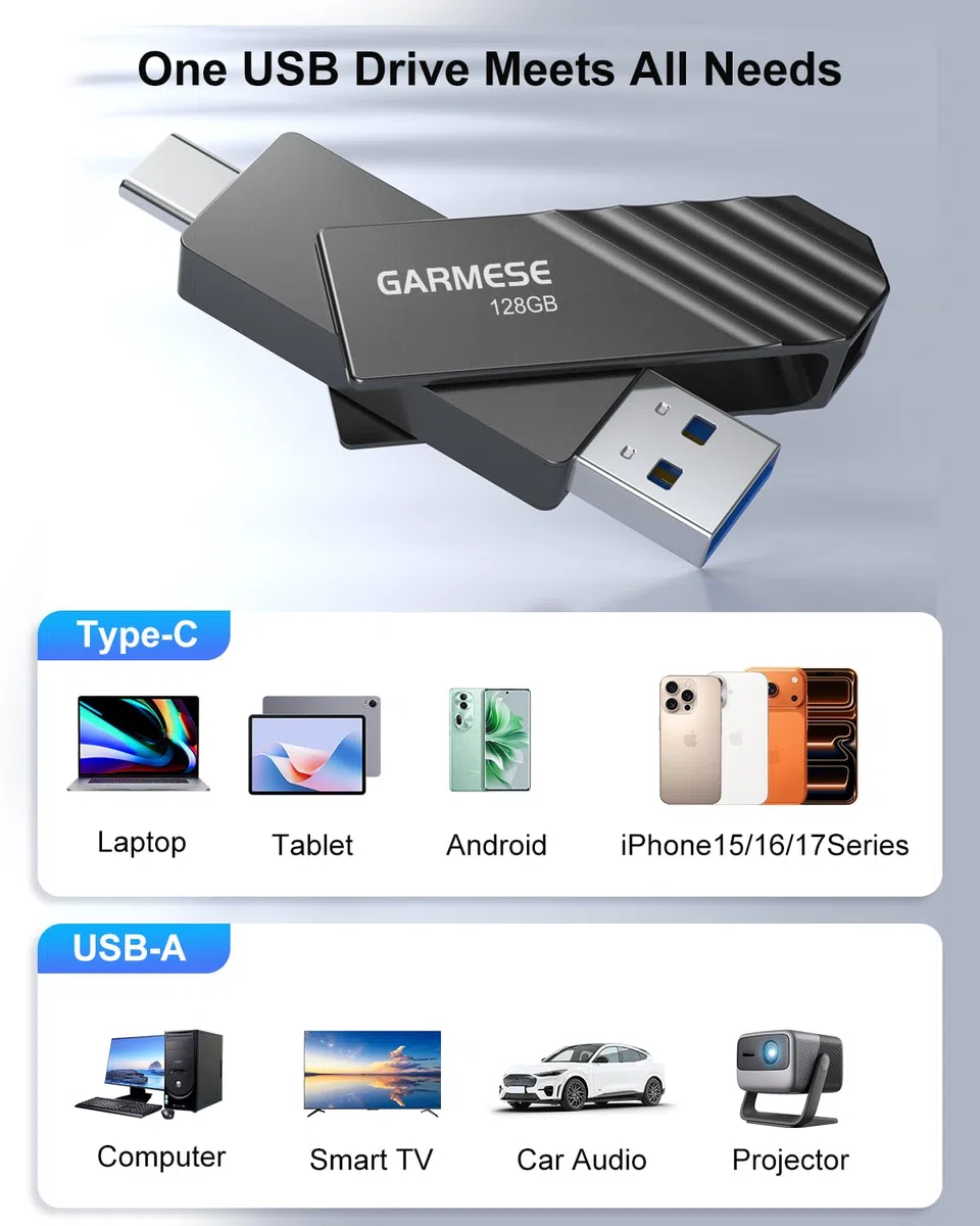 Clé USB C 128 Go, vitesse de lecture jusqu'à 150 Mo/s, USB 3.2 Gen 0 haute vitesse, Plug and Play, double port compatible avec smartphone/PC/ordinateur portable/tablette