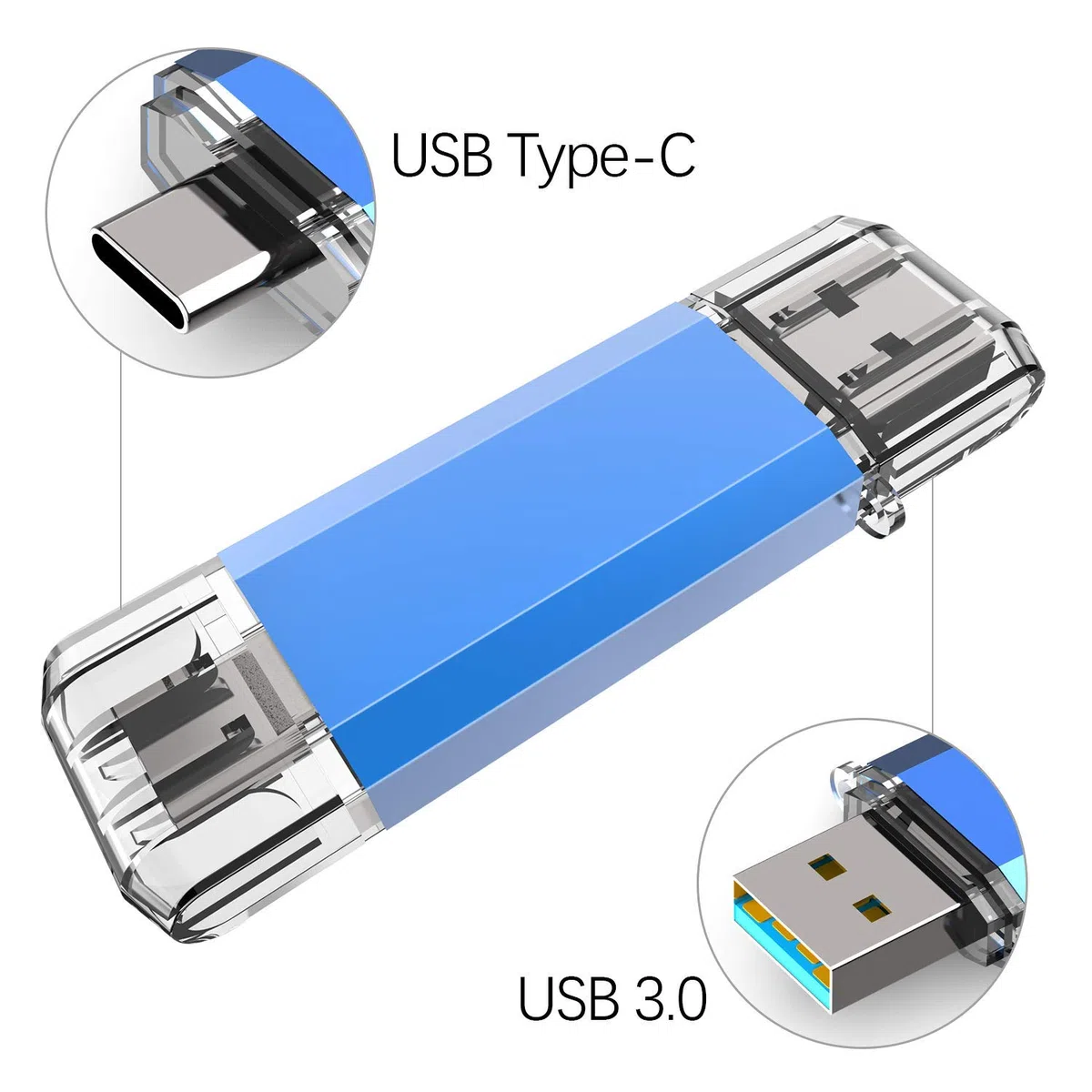 TOPESEL Clé USB C 256 Go OTG Flash Drives Dual Type C USB 3.0 Memory Stick pour Smartphones, Tablettes et MacBook, Bleu