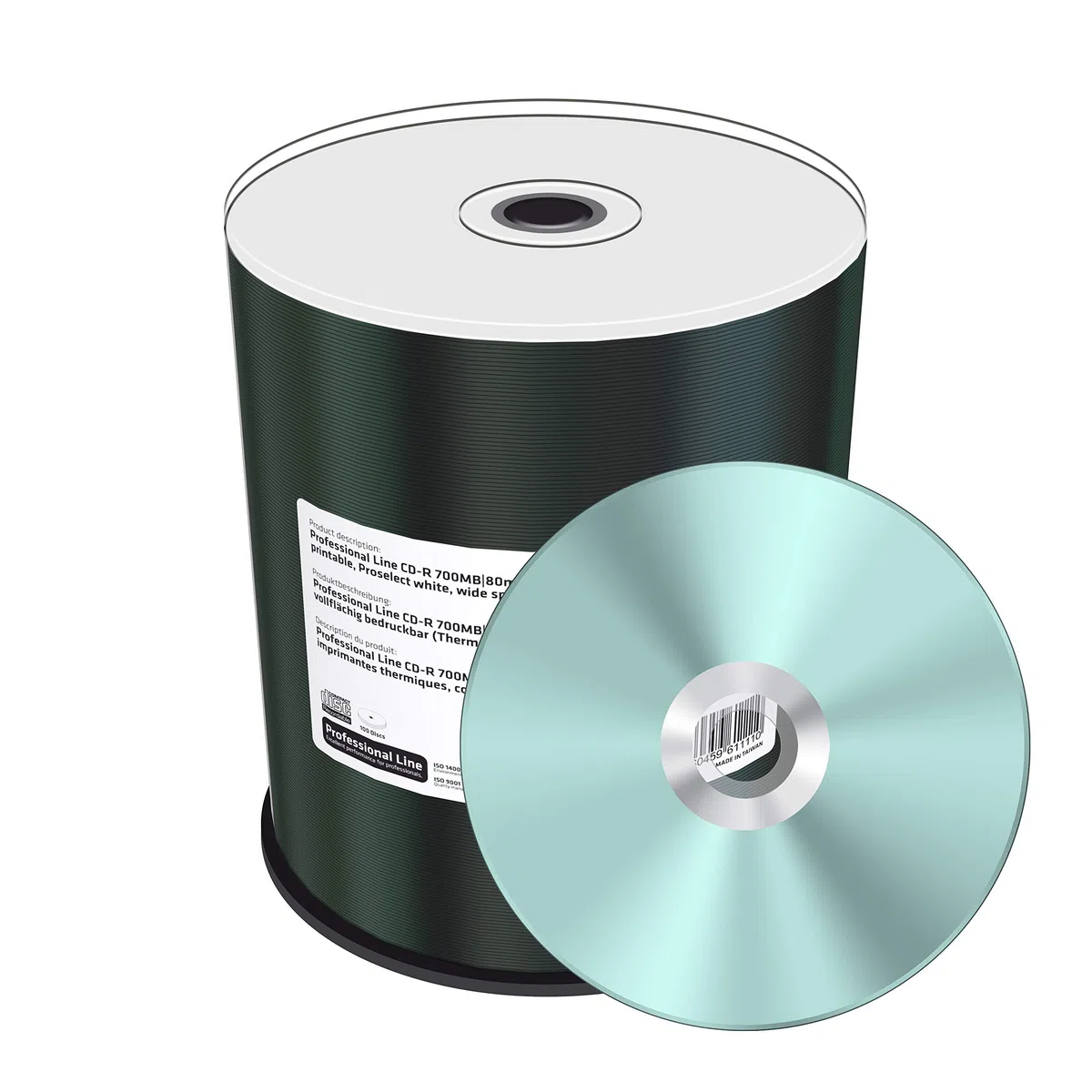 Professional Line CD-R 700Mb|80Min 52x Vitesse d'écriture entièrement Imprimable (Thermo-Retransfer), Proselect Blanc, entièrement métallisé, 100 Cakebox
