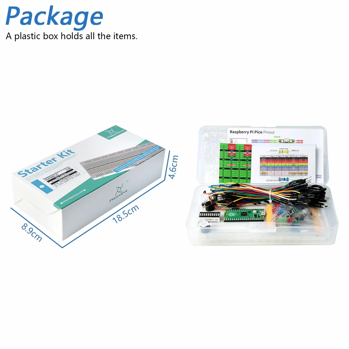 Freenove Basic Starter Kit for Raspberry Pi Pico, Dual-Core Arm Cortex-M0+, 386-Page Tutorial, 142 Items, 55 Projects