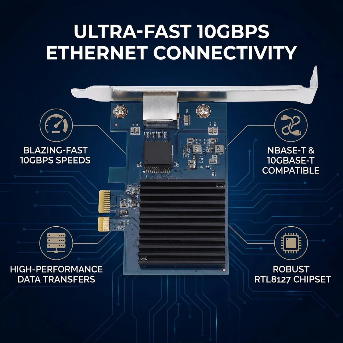 Carte Réseau PCIe 10G RTL8127 10Gbps 5Gbps 2.5Gbps PCI Express Gen 4 X1 avec 6 Niveaux de Vitesse pour Serveur de Bureau