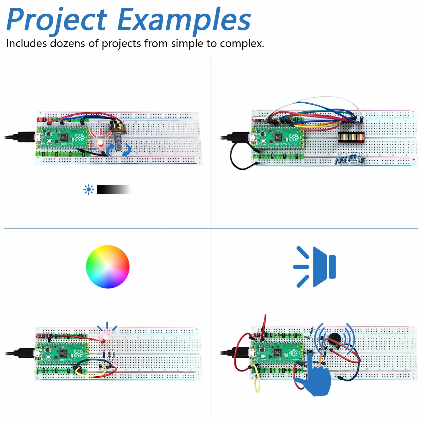 Freenove Basic Starter Kit for Raspberry Pi Pico, Dual-Core Arm Cortex-M0+, 386-Page Tutorial, 142 Items, 55 Projects