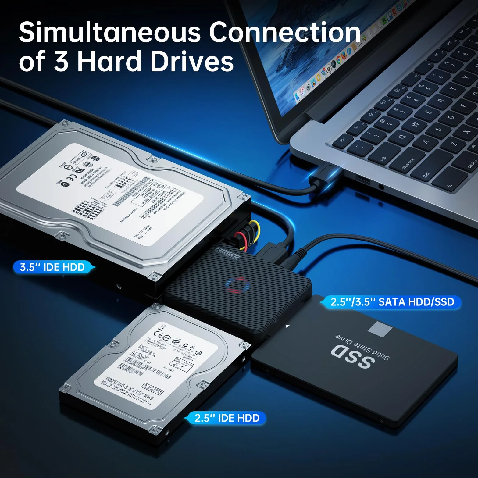 FIDECO Adaptateur USB 3.0 SATA IDE pour disques durs SSD 2,5" 3,5" avec alimentation 12 V