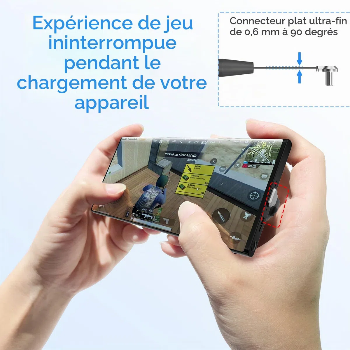 Câble de charge USB C, 60 W, 1 m, port C plat à 90 degrés, transfert de données haute vitesse, compatible avec Samsung S23/S22/S21, iPhone 15 Pro/Pro Max, MacBook Air/Pro, etc.