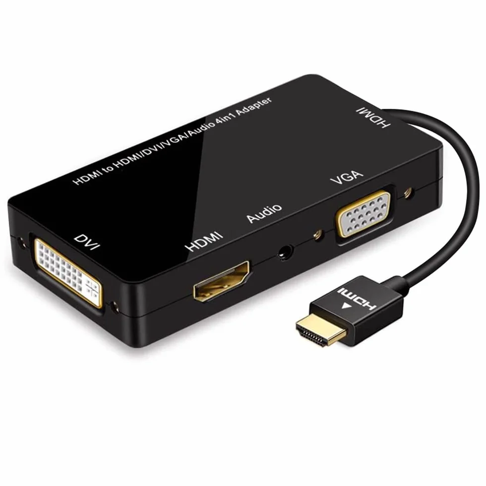 Adaptateur HDMI vers VGA DVI HDMI 1080p HD Convertisseur Vidéo Audio Multiport Noir