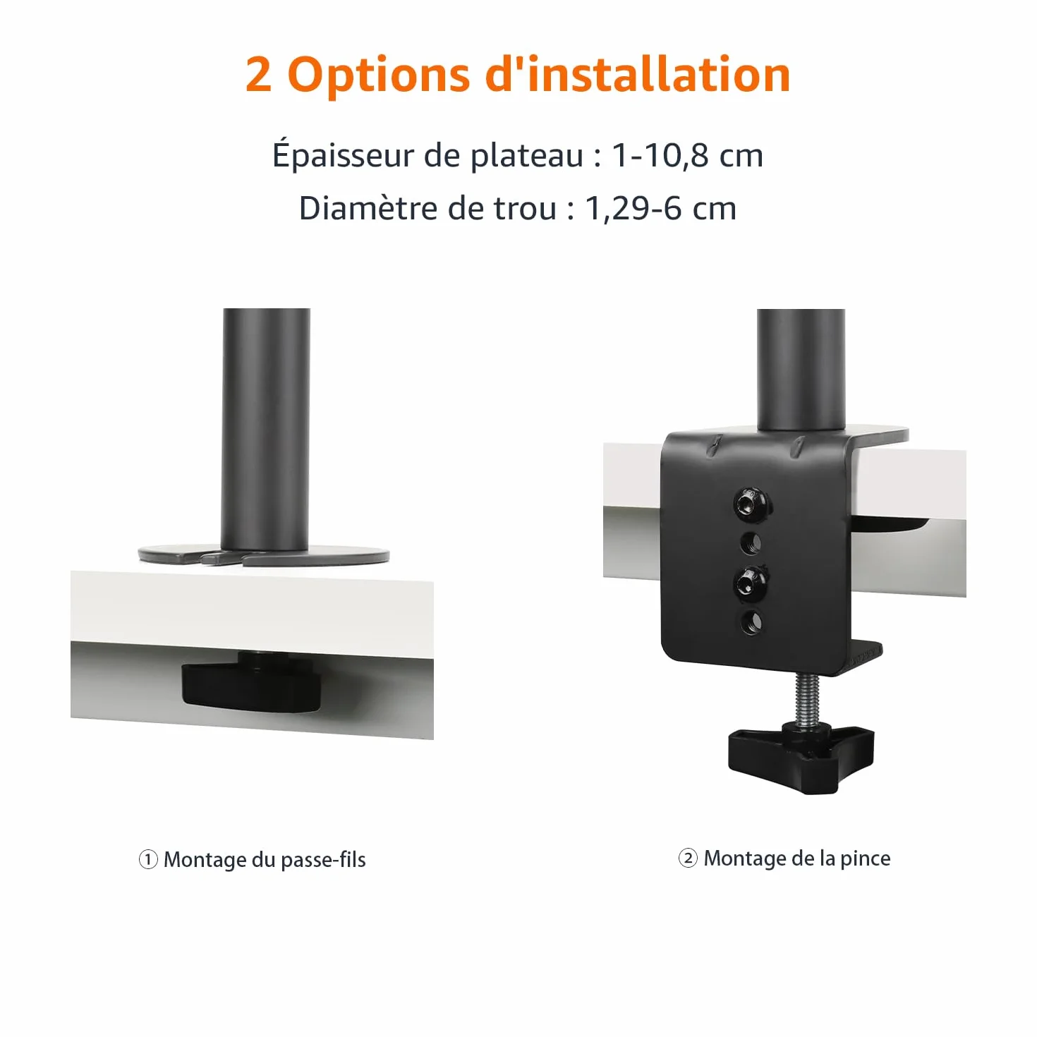 Amazon Basics Support de Bureau Réglable pour Deux Écrans, Compatible VESA 75x75/100x100, Noir